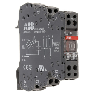 ABB R600 Series Interface Relay, DIN Rail Mount, 230V ac/dc Coil, DPDT, 6A Load