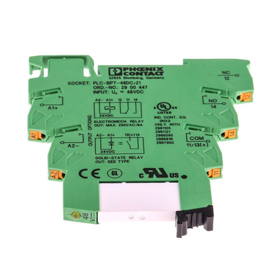 Phoenix Contact PLC-RPT- 48DC/21AU Series Interface Relay, DIN Rail Mount, 48V dc Coil, SPDT, 1-Pole
