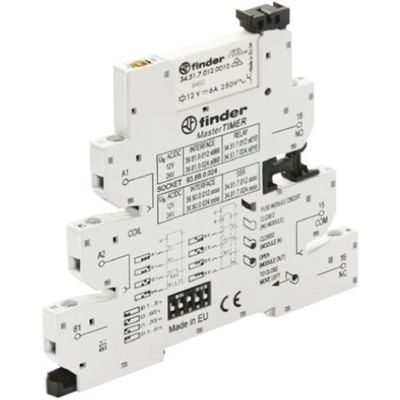 Finder 39 Series Interface Relay, DIN Rail Mount, 12V ac/dc Coil, SPDT