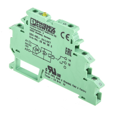 Phoenix Contact DEK-REL- 24/1/AKT Series Interface Relay, Chassis Mount, 24V ac/dc Coil, SPST, 1-Pole