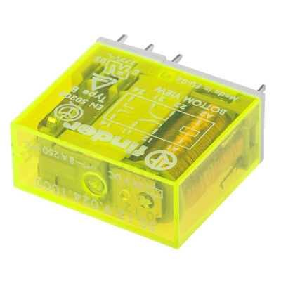 Finder PCB Mount Force Guided Relay, 24V dc Coil Voltage, 2 Pole, DPDT