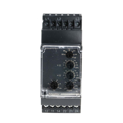 Schneider Electric Phase, Voltage Monitoring Relay, 3 Phase, DPDT, 220 → 480V ac, DIN Rail