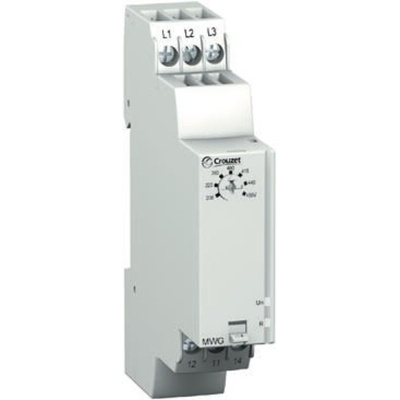 Crouzet Phase, Voltage Monitoring Relay, 3 Phase, SPDT, 183 → 528V ac, DIN Rail