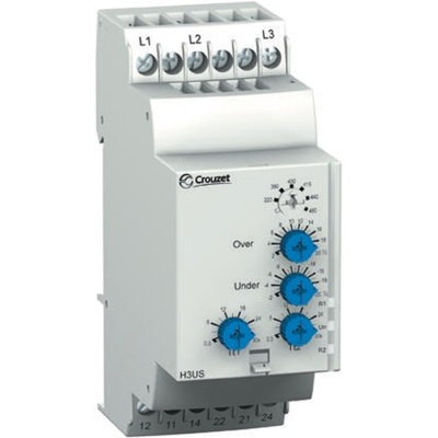 Crouzet Voltage Monitoring Relay, 3 Phase, DPDT, 194 → 528V ac, DIN Rail