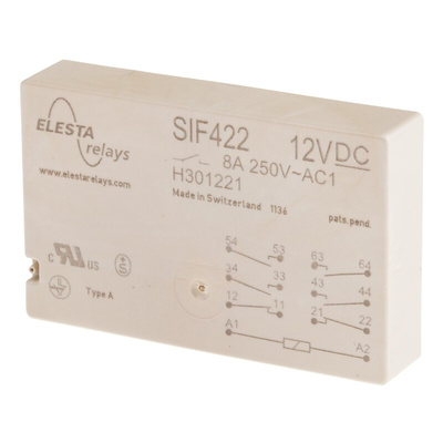 Elesta PCB Mount Force Guided Relay, 12V dc Coil Voltage, 4PST, DPST