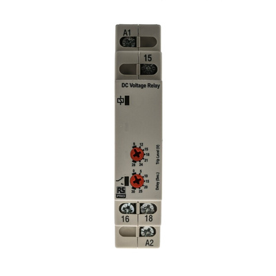 RS PRO Voltage Monitoring Relay, 1 Phase, SPDT, 12 → 24V dc, DIN Rail