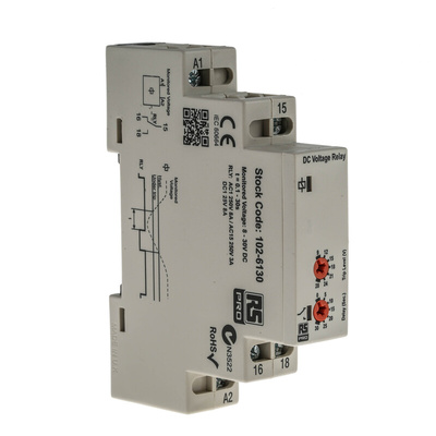RS PRO Voltage Monitoring Relay, 1 Phase, SPDT, 12 → 24V dc, DIN Rail