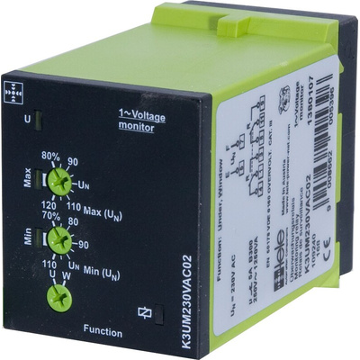 Tele Phase, Voltage Monitoring Relay, 1, 3 Phase, DPDT, Maximum of 400 V, DIN Rail