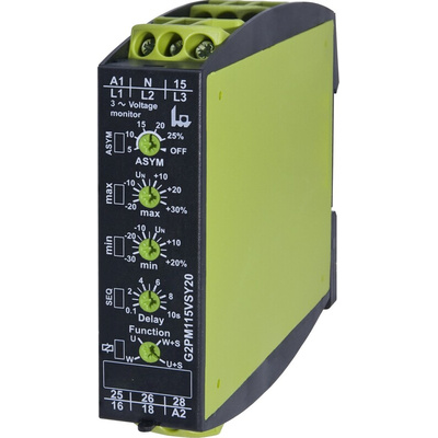 Tele Phase, Voltage Monitoring Relay, 3 Phase, DPDT, Maximum of 230 V, DIN Rail