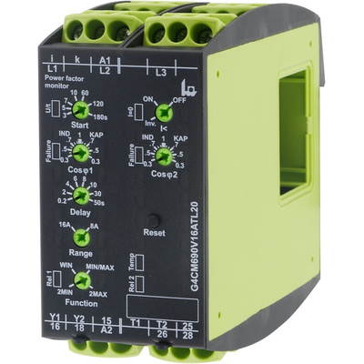 Tele Power Factor Monitoring Relay, 1, 3 Phase, DPDT, Maximum of 690 V, DIN Rail