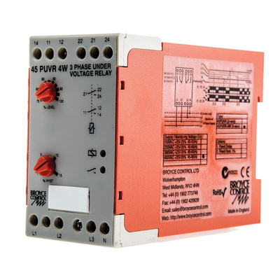 Broyce Control Phase, Voltage Monitoring Relay, 3 Phase, DPDT, Maximum of 400V ac, DIN Rail