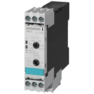 Siemens Phase, Voltage Monitoring Relay, 3 Phase, DPDT, 160 → 690V ac, DIN Rail