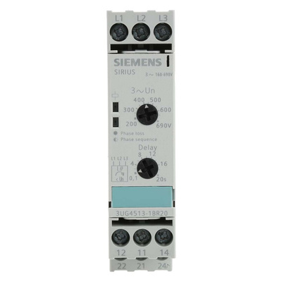 Siemens Phase, Voltage Monitoring Relay, 3 Phase, DPDT, 160 → 690V ac, DIN Rail