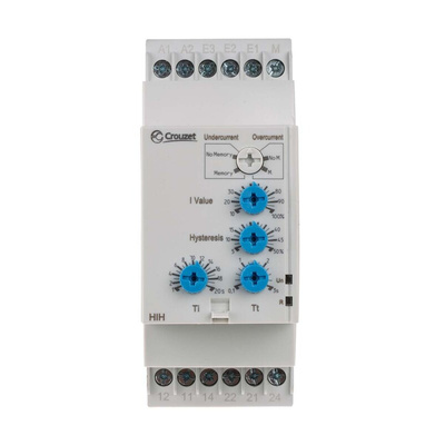 Crouzet Current Monitoring Relay, 3 Phase, DPDT, DIN Rail