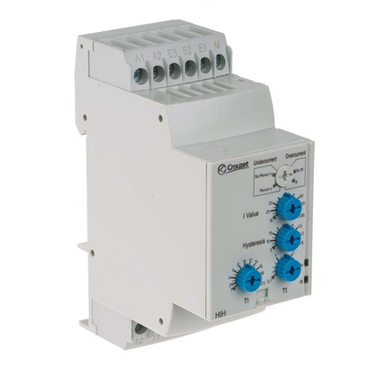 Crouzet Current Monitoring Relay, 3 Phase, DPDT, DIN Rail