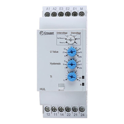 Crouzet Voltage Monitoring Relay, DPDT, 0.2 → 60 V, DIN Rail