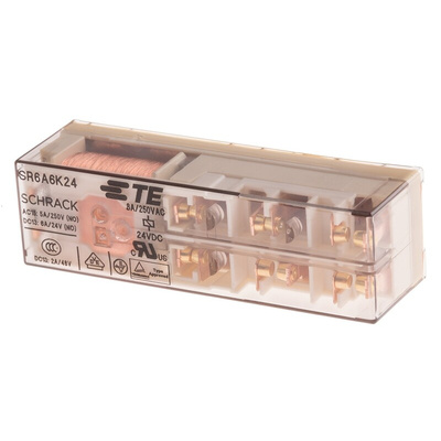 TE Connectivity PCB Mount Force Guided Relay, 24V dc Coil Voltage, 6 Pole, 6PDT