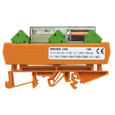 TE Connectivity PCB Mount Force Guided Relay, 24V dc Coil Voltage, 6 Pole, 5PST, DPST
