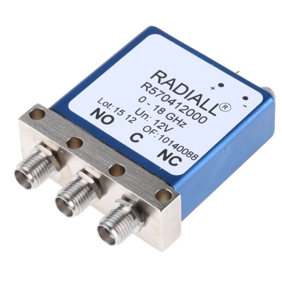 Radiall PCB Mount High Frequency Relay, 12V Coil, 50Ω Impedance, 18GHz Max. Coil Freq., SPDT