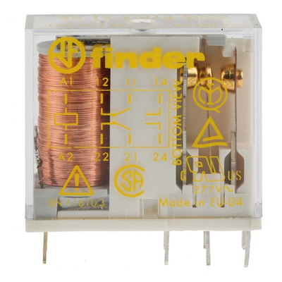 Finder PCB Mount Force Guided Relay, 12V dc Coil Voltage, 2 Pole, DPDT