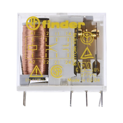 Finder PCB Mount Force Guided Relay, 24V dc Coil Voltage, 2 Pole, DPDT