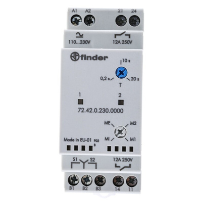 Finder Monitoring Relay, 1 Phase, DPST, DIN Rail