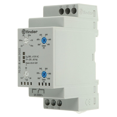 Finder Voltage Monitoring Relay, 3 Phase, SPDT, 300 → 480V ac