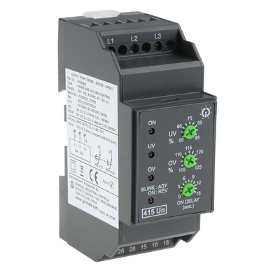 GIC Voltage Monitoring Relay, 3 Phase, DPDT, DIN Rail