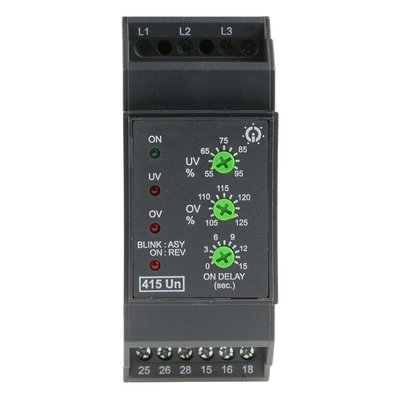 GIC Voltage Monitoring Relay, 3 Phase, DPDT, DIN Rail