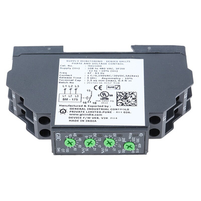 GIC Voltage Monitoring Relay, 3 Phase, SPDT, 208 → 480V ac, DIN Rail