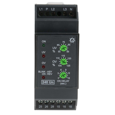 GIC Voltage Monitoring Relay, 1, 3 Phase, DPDT, DIN Rail