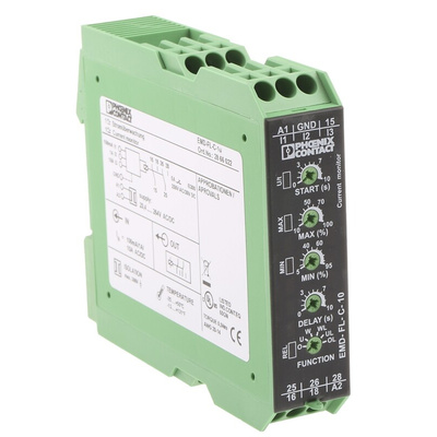 Phoenix Contact Current Monitoring Relay, 1 Phase, DPDT, DIN Rail