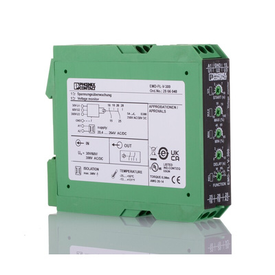 Phoenix Contact Voltage Monitoring Relay, 1 Phase, DPDT, 0 → 300V ac/dc, DIN Rail