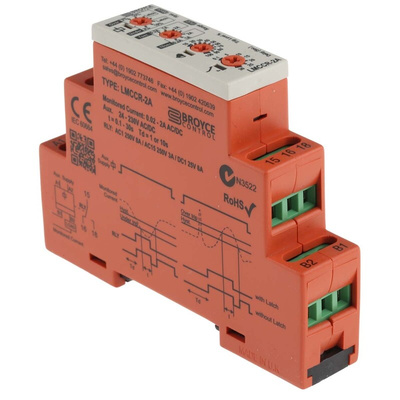 Broyce Control Current Monitoring Relay, SPDT, DIN Rail