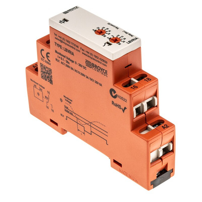 Broyce Control Voltage Monitoring Relay, SPDT, 12 → 24V dc, DIN Rail