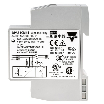 Carlo Gavazzi Phase Monitoring Relay, 3 Phase, SPDT, 177 → 550V ac, DIN Rail