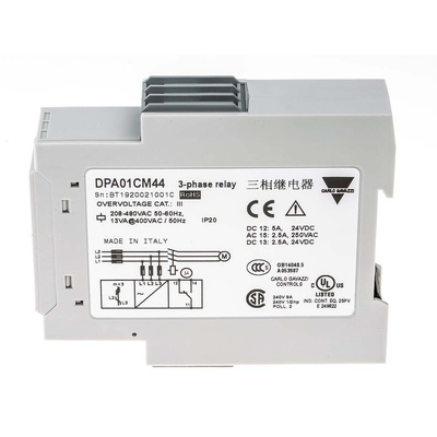 Carlo Gavazzi Phase, Voltage Monitoring Relay, 3 Phase, SPDT, 177 → 550V ac, DIN Rail