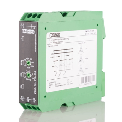 Phoenix Contact Voltage Monitoring Relay, 3 Phase, DPDT, DIN Rail