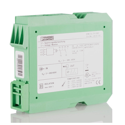 Phoenix Contact Voltage Monitoring Relay, 3 Phase, DPDT, DIN Rail