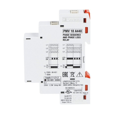 Lovato Voltage Monitoring Relay, 3 Phase, SPDT, Maximum of 400V ac, DIN Rail