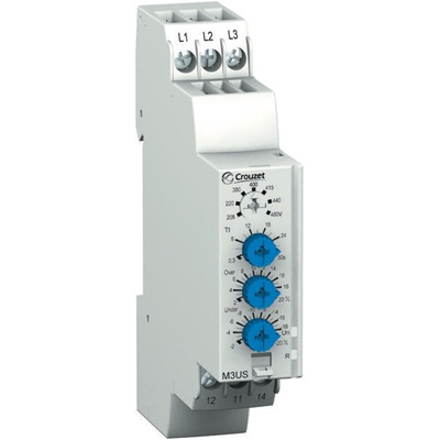 Crouzet Voltage Monitoring Relay, 3 Phase, SPDT, 183 → 528V ac, DIN Rail