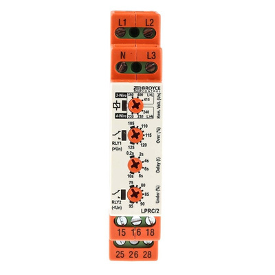 Broyce Control Phase, Voltage NFC Monitoring Relay, 3 Phase, SPDT, 243 → 540V ac, DIN Rail