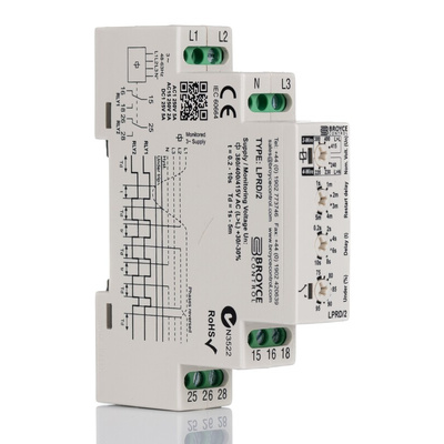 Broyce Control Phase, Voltage Monitoring Relay, 3 Phase, DPDT, 243 → 540V ac, DIN Rail