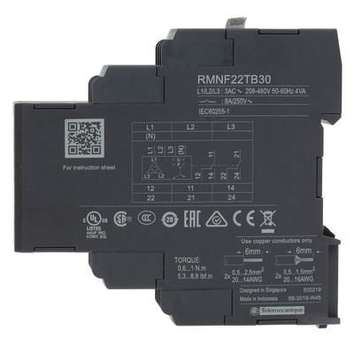 Schneider Electric Frequency, Phase, Voltage Monitoring Relay, 3 Phase, DPDT, DIN Rail