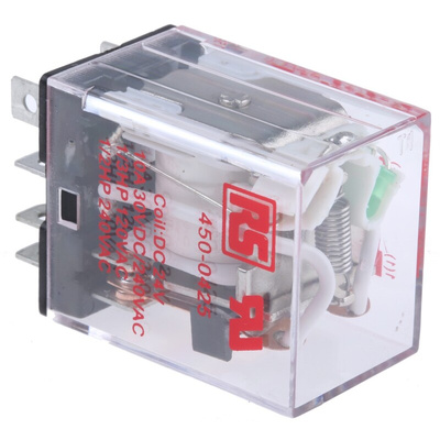 RS PRO Plug In Power Relay, 24V dc Coil, 10A Switching Current, DPDT