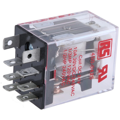 RS PRO Plug In Power Relay, 24V dc Coil, 10A Switching Current, DPDT