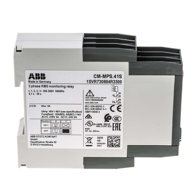 ABB Phase, Voltage Monitoring Relay, 3 Phase, DPDT, 300 → 500V ac, DIN Rail