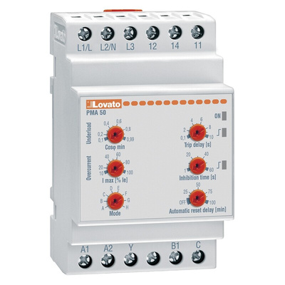 Lovato Current Monitoring Relay, 1, 3 Phase, SPDT, DIN Rail