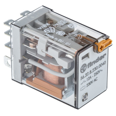 Finder Plug In Power Relay, 230V ac Coil, 12A Switching Current, DPDT
