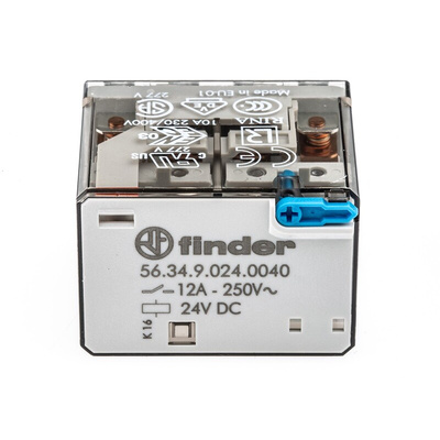 Finder Plug In Power Relay, 24V dc Coil, 12A Switching Current, 4PDT